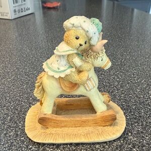 Cherished Teddies Cream and Tan Bear on Rocking Horse Figurine